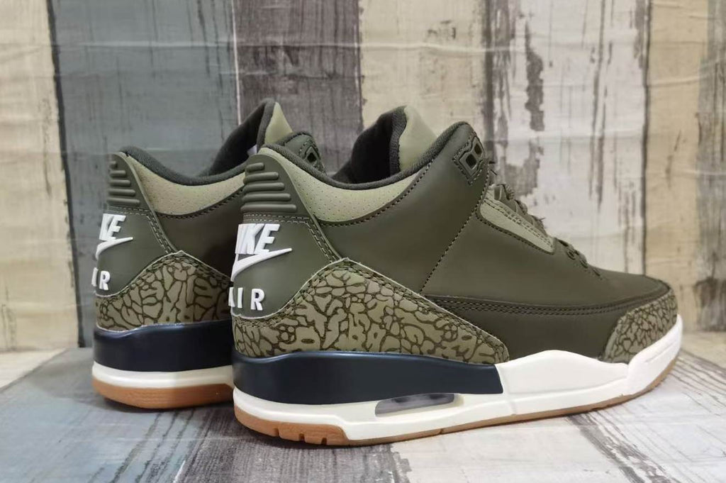 Air Jordan 3 Retro MENS Medium Olive Sequoia Sail Elephant Print
