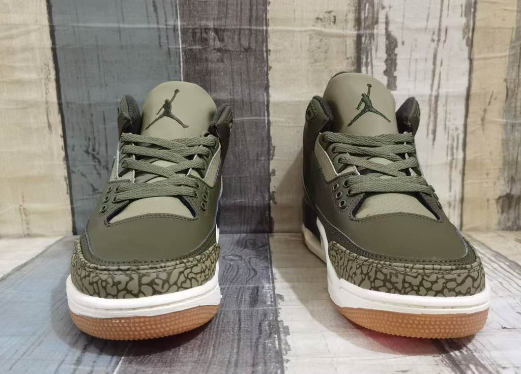 Air Jordan 3 Retro MENS Medium Olive Sequoia Sail Elephant Print