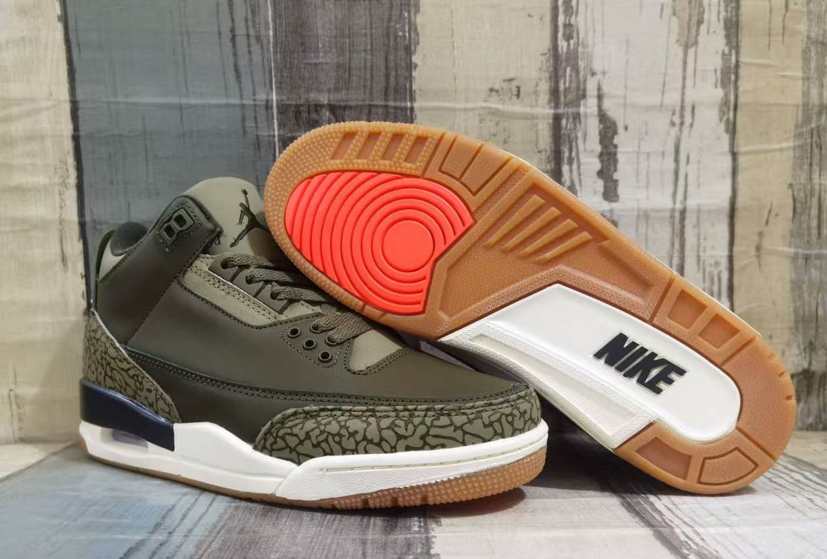 Air Jordan 3 Retro MENS Medium Olive Sequoia Sail Elephant Print